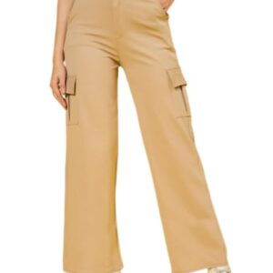 VEERSTOW Women's Korean High Waist Pants for Women Cargo Pocket Comfort and Stylish Baggy Polyster Blend Trousers for Women and Girls (free size)