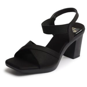 XE Looks Women's Elegant Heels | Block Heel Sandals with Stretchable Straps | Lightweight & Durable | Comfortable Cushioned Sole Heels For Girls & Women