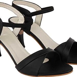 Shoetopia Womens/Girls Black Party Slim Heeled Sandals-EU39