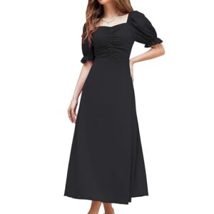 Shasmi Girl's & Women's Solid A-Line Ruched Puff Sleeve Maxi Long Evening One Piece Long Dress for Women Stylish (Dress 131)(free size)