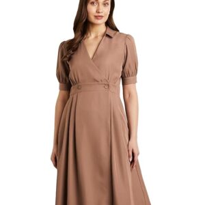 Symbol Premium Women's 'Desk-to-Dinner' Fit & Flare Wrap Dress (Midi Length | Stylish) (free size)